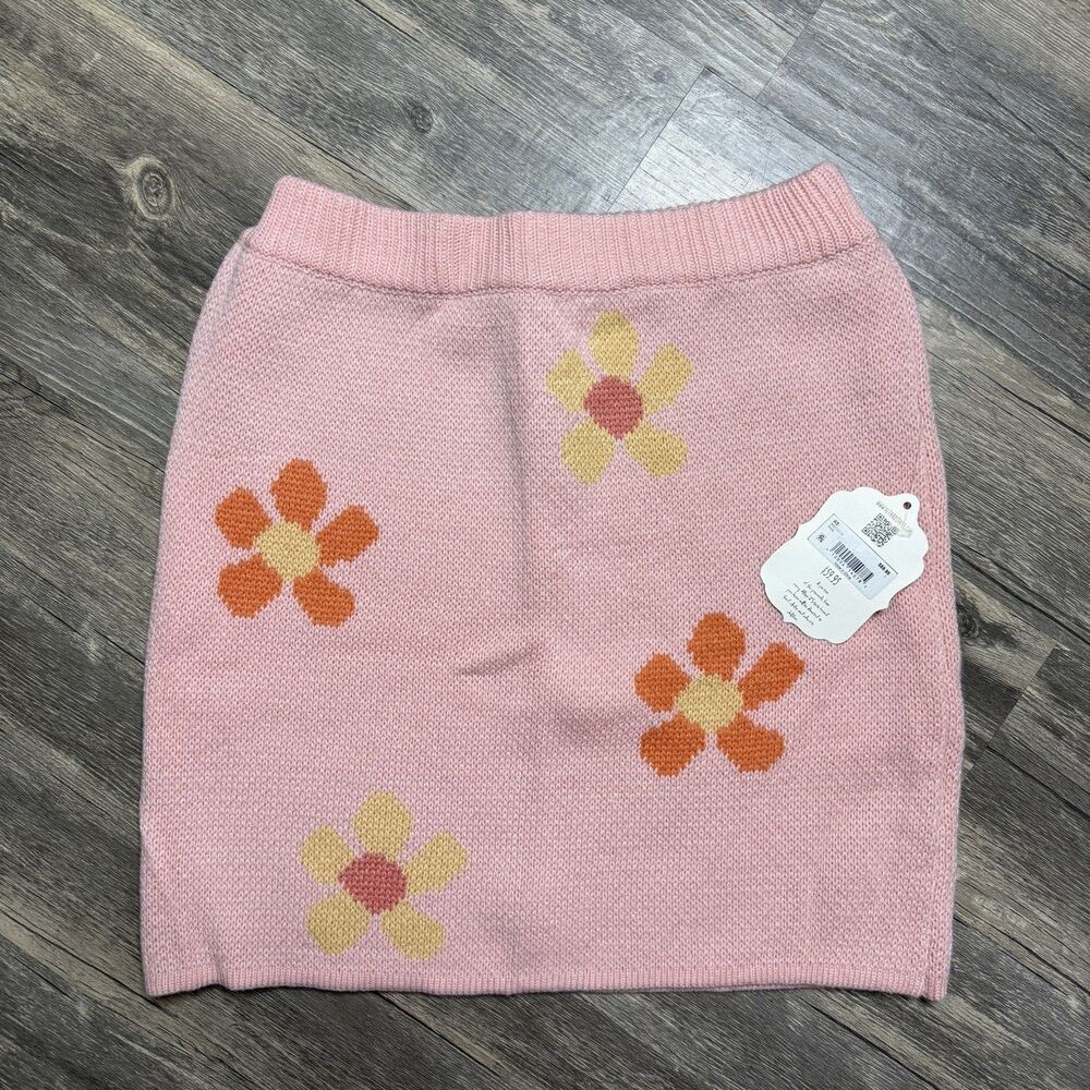 Altar’d State Pink Floral Knit‎ Mini Skirt L Cottagecore Y2K Retro Flower